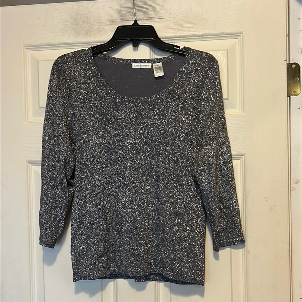 Laura Ashley Gray Metallic Scoop Neck Top Size Small
